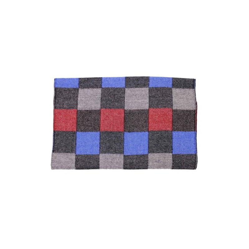 Wool Scarf Men's Winter Scarf Checked in Anthracite Red Blue
