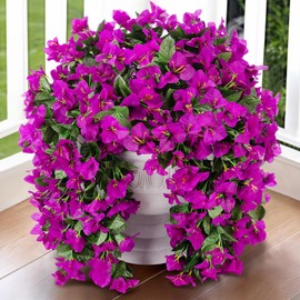 Artificial Faux Bougainvillea Flowers Plants for Outdoor Outside Summer Decoration, 2 pcs Fake Silk UV Resistant Look Real Long Trailing Vines for Front Door Porch Planter Urn Patio Balcony, Purple