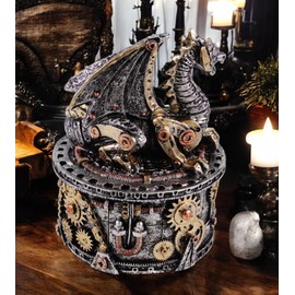Kremers Schatzkiste Dragon Box Steampunk Figure Hand-Painted 16 x 12 x 12 cm Polyresin Box with Mechanical Details - Fantasy Decoration for Interior Decoration and Gift Idea for Steampunk Fans