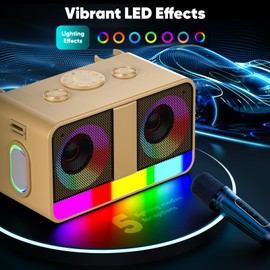 Karaoke Machine with 2 Wireless Microphones,8H Play Time,Multiple LED,35W Portable Bluetooth Speaker,Karaoke Machine for Adults & Kids,FM/USB/TF/AUX,for Home Party/Outdoors(Golden)