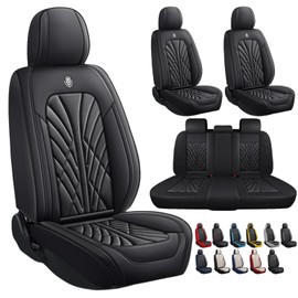 ANKIV Breathable Nappa Leather Car Seat Covers Universal Fit for Sedan SUV Auto Vehicle Seat Protector Cushions (Full Set 5 Seats,Black)