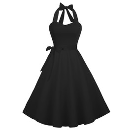 Hanpceirs Casual Sundress for Women Halter Retro Vintage Cocktail Dresses 2025 Summer Dress Black M