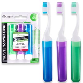 Lingito Mini Toothbrush with Cover, Camping & Travel Size with Case, Adults Kit (3 Pack)