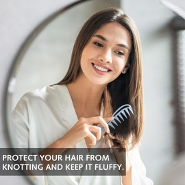 2 Pcs Wide Tooth Comb, Large Tooth Combs Shark Teeth Hair Combs, Curl Comb Durable Plastic Hair Combs Hairstyle Tool Large Texture Combs for Curly Wet Wavy Hair Wigs (Blue, Grey)