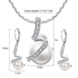 Aleasha White Single Pearl Necklace Earrings Set Silver Faux Pearl Earriings Women Spiral Necklaces Jewellery Set Bridal Gift
