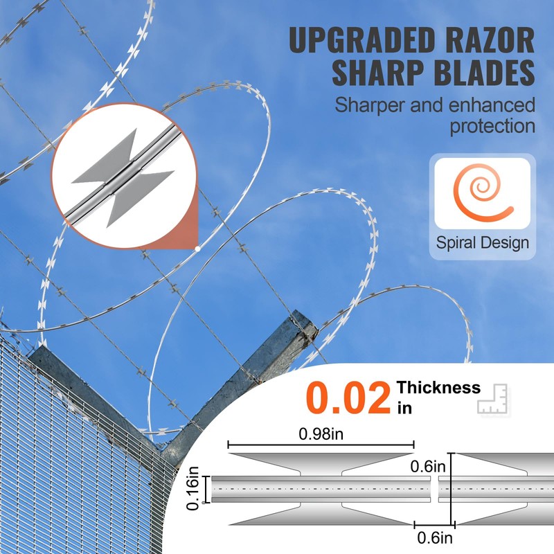 Happybuy 246 ft Razor Wire Fencing, 5 Rolls Galvanized Barbed