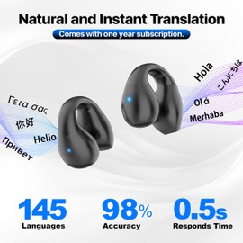 AI Language Translation Earbuds,Real Time 3-in-1 Translator Earbuds for 144 Languages & Accents, Translation Device for Travel Business Learning（Jet Black）