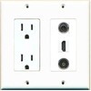 RiteAV [ 2 GANG ] 15 Amp Duplex Power Outlet HDMI 3.5mm Toslink Coupler Wall Plate