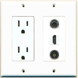 RiteAV [ 2 GANG ] 15 Amp Duplex Power Outlet HDMI 3.5mm Toslink Coupler Wall Plate