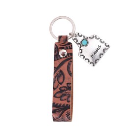 Nexoluxa Vintage Western Keychain for Women Men Embossed Cowhide Turquoise Pendant Car Keyring Jewelry Accessories, Blessed, Adjustable