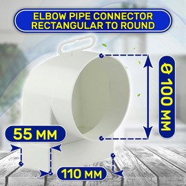 Elbow Pipe Connector Rectangular to Round ø 100mm with Operating Temperature up to 60°C - Warranty 10 Years - MONTERAL