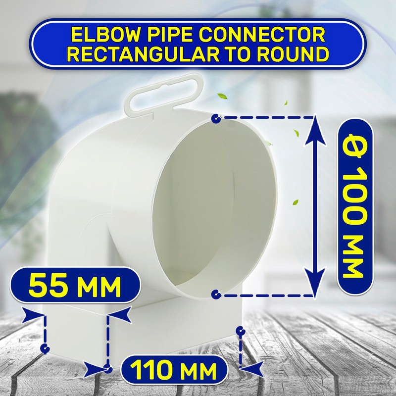Elbow Pipe Connector Rectangular to Round ø 100mm with Operating