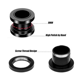 HEKEUOR 316L Surgical Steel Tapers and Screw Tunnels Ear Stretching Kit Gauges Plugs 7mm/1G, 9mm, 9MM, Stainless Steel, no gemstone