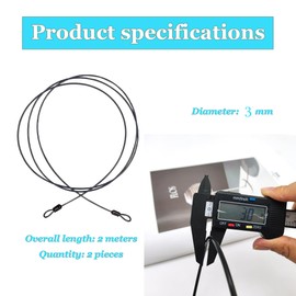 LIANCHEN 2 Pieces 3 mm Anti-Theft Security Cable with Lock, Safety Cable Braided Loop Cable, Sport Safety Loop Steel Cable with Loop, Length: 2 m (Black)