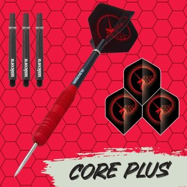 Unicorn Steel Tip Darts Set | Core Plus | Smooth Comfortable Rubberised Brass Barrels | Red | 23 g