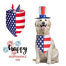 CooShou 4th of July Dog Bandana Uncle Sam Dog Hat American Flag Dog Bandana Triangle Bib Scarf with Stars and Stripes Pattern Independence Day Pet Outfit for Dogs Cats Puppy Kitten 2Pcs