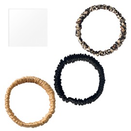 Annauiy Maulbeerseide Haargummis,19 Momme,100% Seide,3er-Set,Geschenk für Damen und Mädchen,1cm Breit,Schwarz/Leopard/Gold