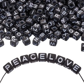 About 338pcs Acrylic Beads Square A-Z Letter Beads Cube Initial Alphabet Beads Letter Pattern Loose Spacer Beads Charms for DIY Necklace Bracelet Jewelry Making (Black)