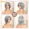 QUEENTAS 12" Gray Wigs for Women Grey Silver Medium Length