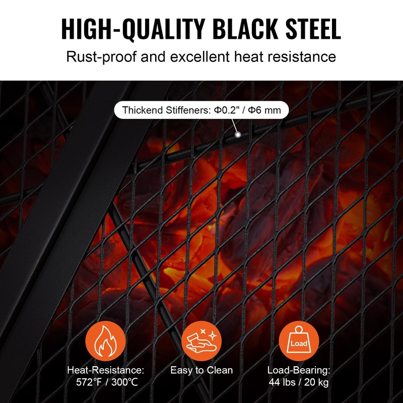 VEVOR X-Marks Fire Pit Grill Grate, Foldable Round Cooking Grate,