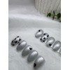 Chrome heart dot, silver black glitter handmade gel nail tip