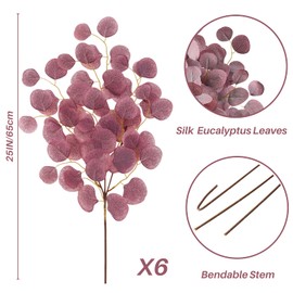 ASTRYAS 6Pcs Artificial Eucalyptus Stems Fake Eucalyptus Branches Greenery Plants Eucalyptus Leaves Tall Artificial Leaves for Home Office Wedding Vase Party Decoration(Purple)