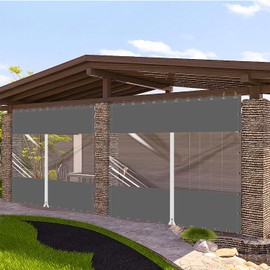 Ezcasch 20 Oz Outdoor Vinyl Curtain with Double Sided Zip, Outdoor Clear Panel Curtain, Weather Resistant Outdoor Curtain for Pergola, Porch, Gazebos, with Rustproof Grommets (8'H x 10'W, Dark Gray)