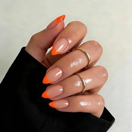 Uñas postizas almendradas con punta francesa corta y pegamento, uñas postizas nude naturales en 15 tamaños, kit de 30 uñas postizas de gel suave para 