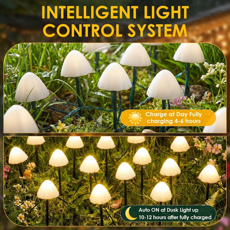 Mushroom Solar Lights for Garden Outdoor 50LED 23FT Solar Powered