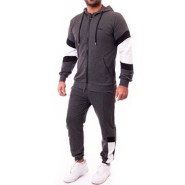 Reslad RS-5087 Men's Tracksuit, Jogging Bottoms and Hooded Zip Sweatshirt Top Set, Anthracite-white
