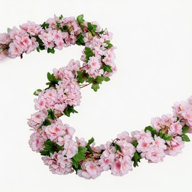 Cherry Blossom Garland, Artificial Silk Flower Garland with 36 Pink Blossoms 2-Pack, 2.4m Hanging Vine Garland for Wedding Wall Bedroom Spring Summer Decoration, Pink Faux Cherry Blossom Vines