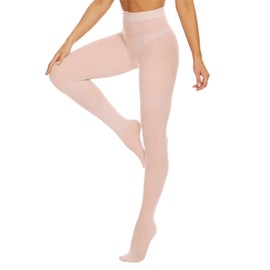 DUCMODA Womens 80 Denier Opaque Tights, Women's Soft Solid Color Footed Pantyhose, High Waist Stocking with 30+ Colors-L-XL-Blush Pink
