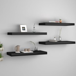 TREATLIFE HOME Stylish Floating Wall Shelves Set of 4, 23.6" x 9.3" x 1.5", Invisible Mounting System, Black MDF
