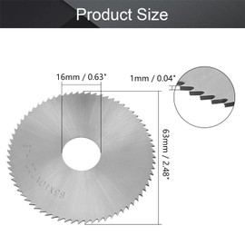 Utoolmart Circular Saw Blade 63mm x 16mm x 1mm High Speed Steel Slotted Saw 72 Teeth for Cutting Slotted Steel Copper Metal Plastic Wood