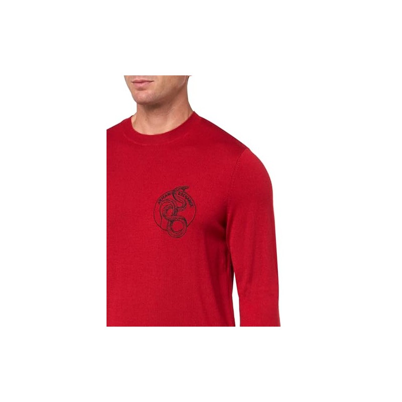 Armani Exchange Men's Snake Graphic Wool Mix Sweater, Chili Pepper,