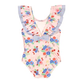 RuffleButts Coastal Breeze Floral Ruffle V-Back One Piece - 4T