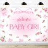 Welcome Baby Girl Backdrop - Pink Bow Baby Shower Party