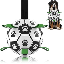 Domchan Ropes Soccer Balls Toy - Interactive Dog Toys for Tug of War, Puppy Birthday Gifts, Water Toy, Durable Balls World Cup for Large Dogs (9 Inch)