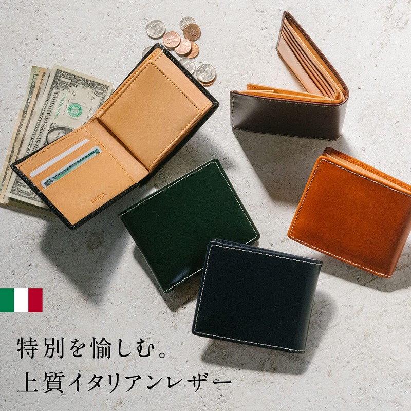 Mura Men's Bi-fold Wallet, Genuine Leather, Coin Purse, Prevents Skimming,