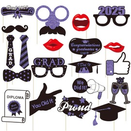 WEIKA Purple Graduation Photo Booth Props 2025 - Pack of 20, Purple and Black Graduation Photo Props for Grad Party Decor 2025, Red Graduation Props for Purple Graduation Decorations Class of 2025