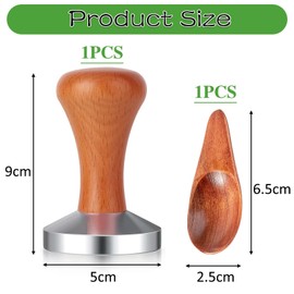 FZYCOM Coffee Tamper with 1 Piece Wooden Coffee Spoon, Coffee Stamp Stainless Steel, Espresso Tamper, Stainless Steel Base, Wooden Handle Suitable for Mashing and Grinding Coffee