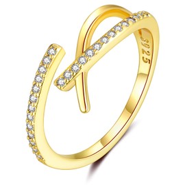 ilasif 925 Sterling Silver Plated Eternity Ring for Women Girls, Cubic Zirconia Gold Thumb Open Ring, Jewelry Gift for Women Anniversary Birthday Wedding Engagement (Gold)