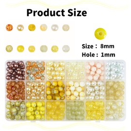 AWARDSEN Glass Beads 8mm, 360PCS Glass Beads Bulk for Bracelet Making Jewellery Making Kit Kandi Yellow Series for Crafting Bracelets, Necklaces, DIY Projects, Easter Craft for Mothers Day Gifts