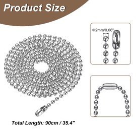 sourcing map Stainless Steel Ball Chain 3.0mm 17.7" Length 316L Round Bead Necklace Dog Tag Pull Chains with Connectors Clasps for Men Women Jewelry Making Bracelets Keychain, Silver