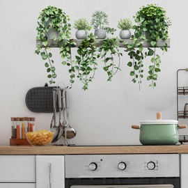 2 Set Peel and Stick Wall Decals - Flower and Tropical Leaf, Floral Stickersfor Bedroom, Office, Bathroom, Living Room - Removable Floral Peel and Stick Art Decoration (Green-6)