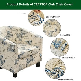 CRFATOP 2 Piece Club Chair Slipcover Stretch Barrel Chair Covers Printed Tub Chair Slipcovers Soft Spandex Armchair Sofa Cover Removable Couch Furniture Protector Arm Chair Cover for Living Room,09