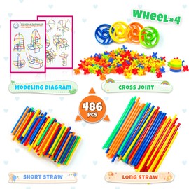 Straw Constructor Toy STEM Building Toys Set 486P Interlocking Plastic Educational Toys Engineering Building Kit Safety Material Creativity Toy for 3-12 Years Boy and Girl Birthday Gifts Upgrade Toy