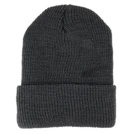 Made in USA, Genuine Wool Cuff Folded Watch Cap Long Beanie Hat - Charcoal