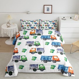 Juego de edredón de camión de basura de dibujos animados para niños y niñas, juego de ropa de cama de vehículo verde, juego de ropa de cama de coche, clasificación de basura, camión impreso, 2 piezas,