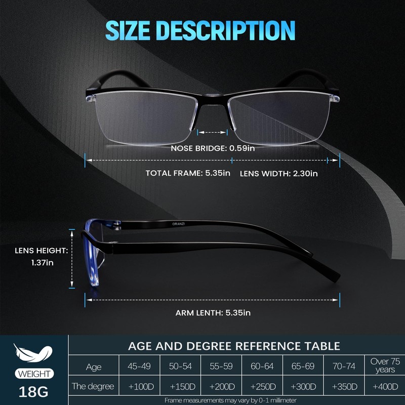 ORANZI Reading Glasses Men - Blue Light Readers for Computer